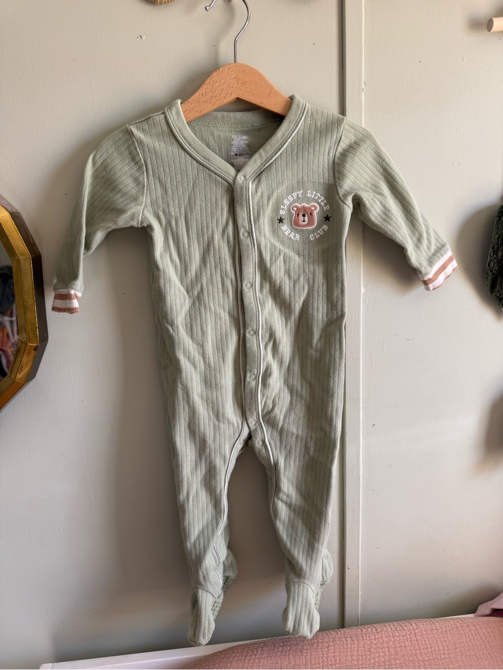 George Olive Green Bear Ribbed Footed One-Piece